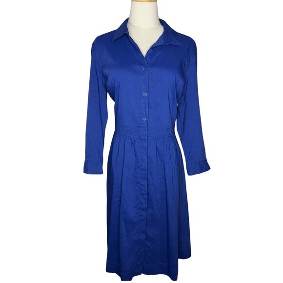 Eileen Fisher Long Sleeve Blue Dress Size Medium Linen Blend Button Down - Picture 3 of 10